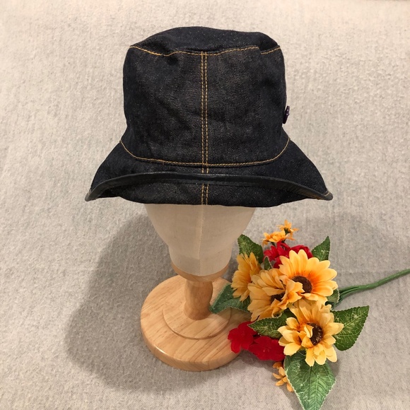 NWOT - Black Denim Bucket Hat with Blue Silk Flower Adornment - Picture 8 of 16